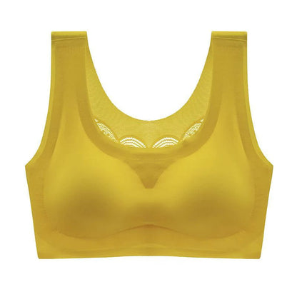 Gelber ultradünner Oversize-BH aus Eisseide, nahtlos, bequem, Damenunterwäsche.