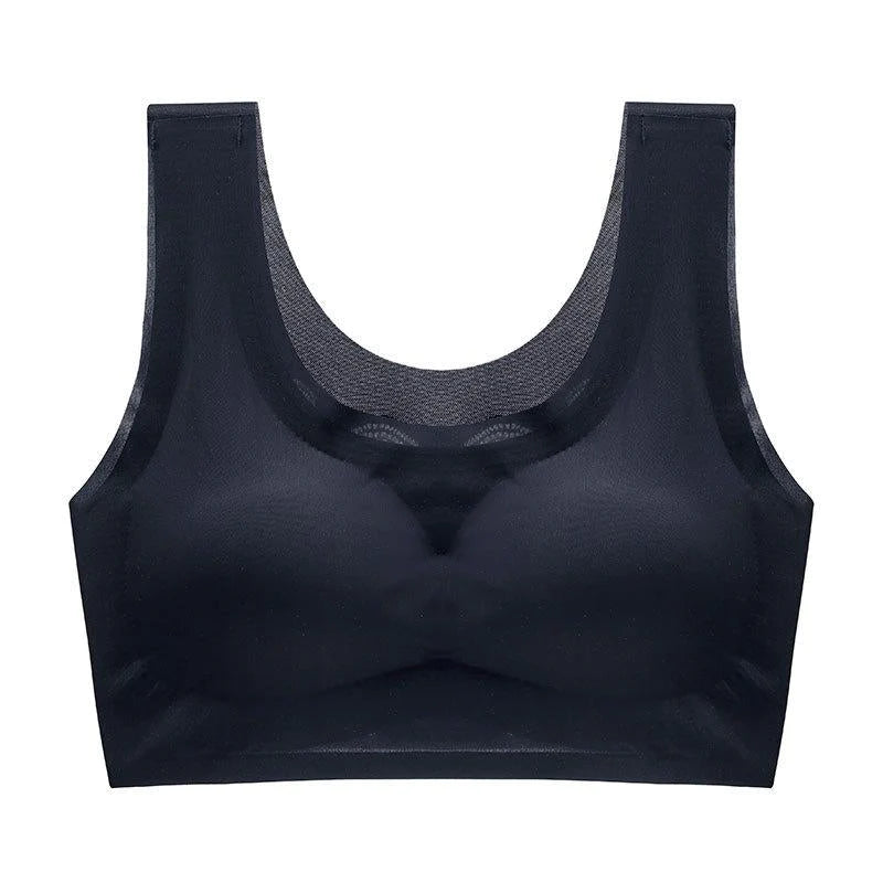 Schwarzer ultradünner Oversize Ice Silk BH, nahtlos, atmungsaktiv, Damenunterwäsche.