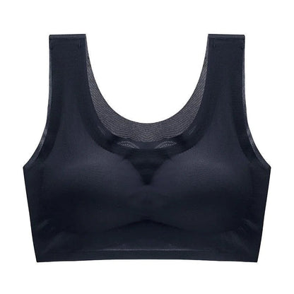 Schwarzer ultradünner Oversize Ice Silk BH, nahtlos, atmungsaktiv, Damenunterwäsche.