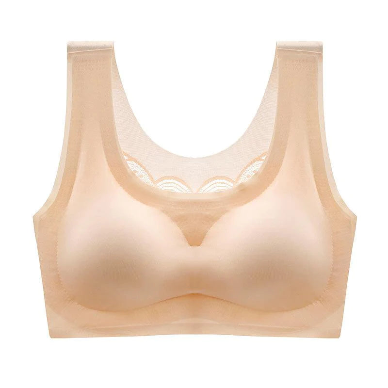Ultradünner Oversize Ice Silk BH, hautfarben, nahtlos, bequem, atmungsaktiv.