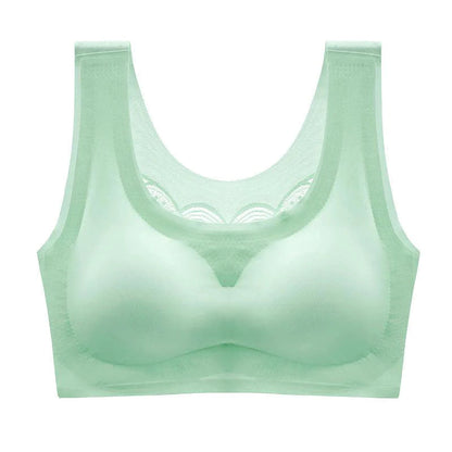 Grüner ultradünner Oversize Ice Silk BH, nahtlos, bequem, Damenunterwäsche.