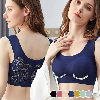 Damen Ultra-Dünner Oversize Ice Silk BH, blau, nahtlos, bequem, atmungsaktiv.
