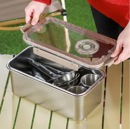 Campingservisset i rostfritt stål med förvaringsbox – CampSet