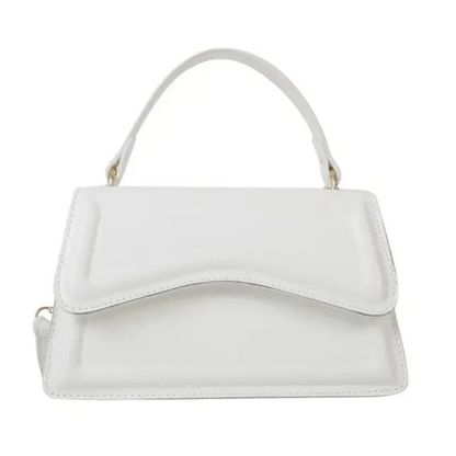 Weiße Lederhandtasche mit Henkel, elegantes Design, Damenmode Accessoire, stilvoll und modern.