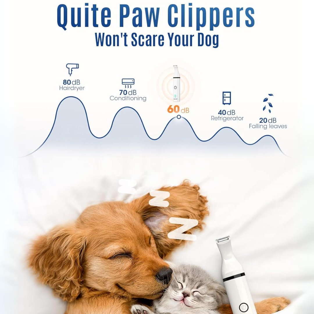 Hundepfoten-Schneider, leise, weiß, für Haustiere, geräuscharm, ideal für Hunde und Katzen.