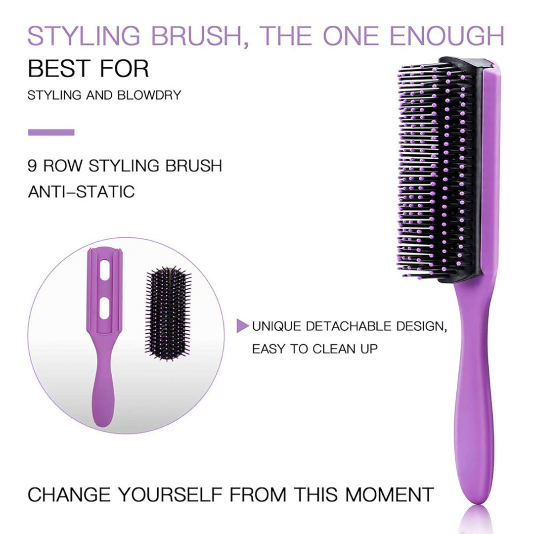 Lila 9-reihige Stylingbürste, antistatisch, abnehmbar, ideal für Föhnen und Styling.