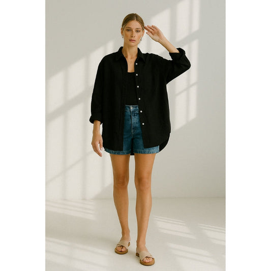 Linne damblus med knappslå – Marise