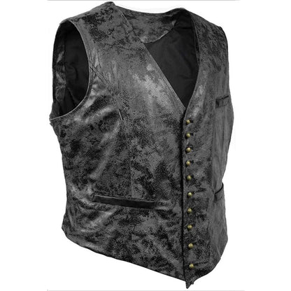 Schwarze Brokatweste, ärmellos, mit Knopfleiste, elegantes Design, Herrenmode.