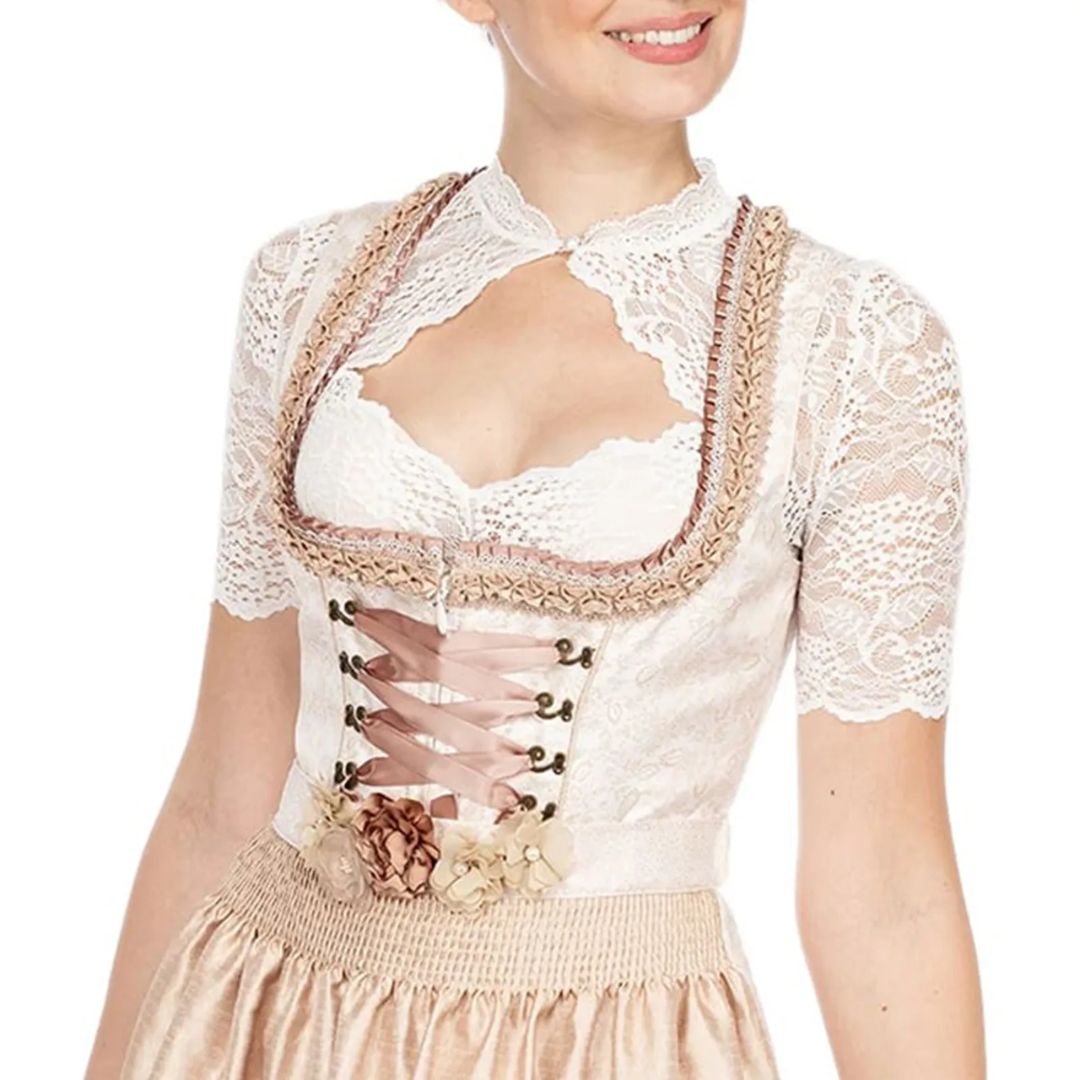 Trendig dirndlblus med spets och hjärtutskärning för damer – Alina – Oktoberfest 2025