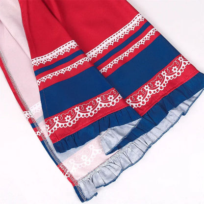 Roter und blauer Rock mit Spitzenmuster, Damenmode, Baumwolle, elegant, Sommerkleidung.