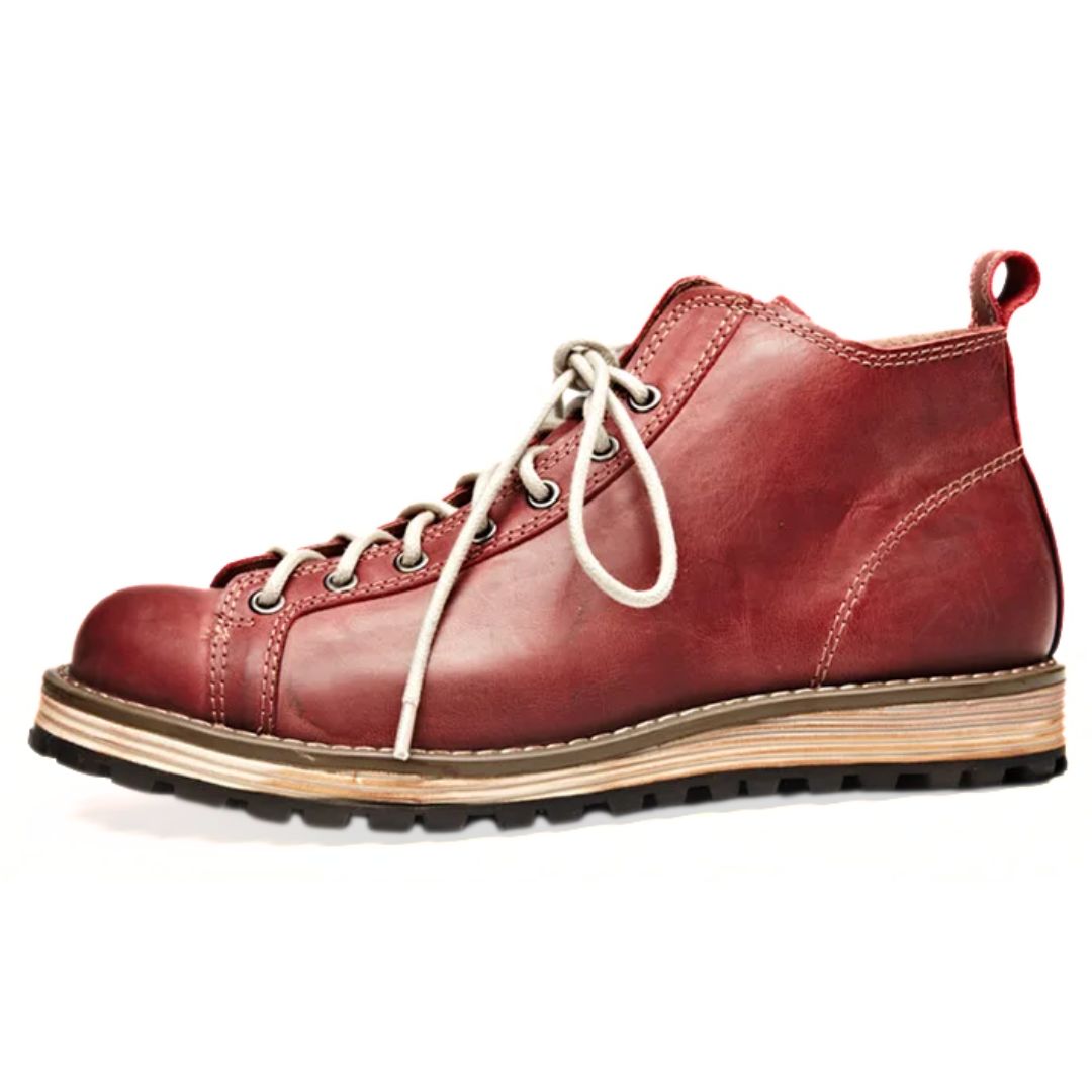 Roter Lederstiefel mit Schnürsenkeln, rutschfeste Sohle, Outdoor-Schuh für Herren.