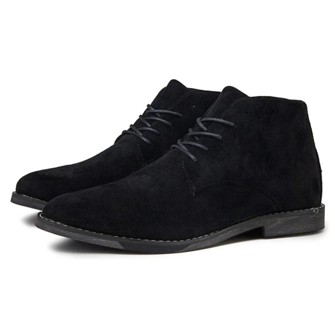 Schwarze Wildleder-Stiefeletten für Herren, elegantes Design, Schnürung, rutschfeste Sohle.