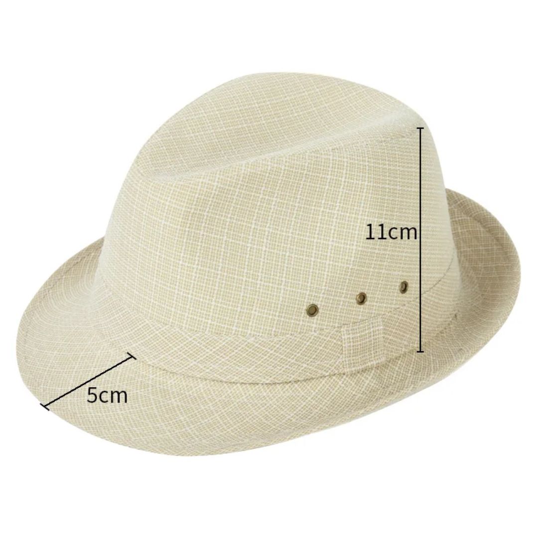 Beiger Fedora-Hut aus Leinen, 11cm Krone, 5cm Krempe, atmungsaktiv, stilvoller Sommerhut.