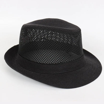 Schwarzer Fedora-Hut aus Netzstoff, atmungsaktiv, stilvoll, ideal für Sommermode.