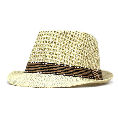 Strohhut mit braunem Band, Sommerhut, Herrenmode, Strandaccessoire, atmungsaktiv, elegant