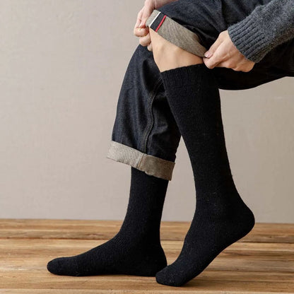 Schwarze Wollsocken, knielang, warm, bequem, ideal für Winter, Unisex, modisch, hochwertig.