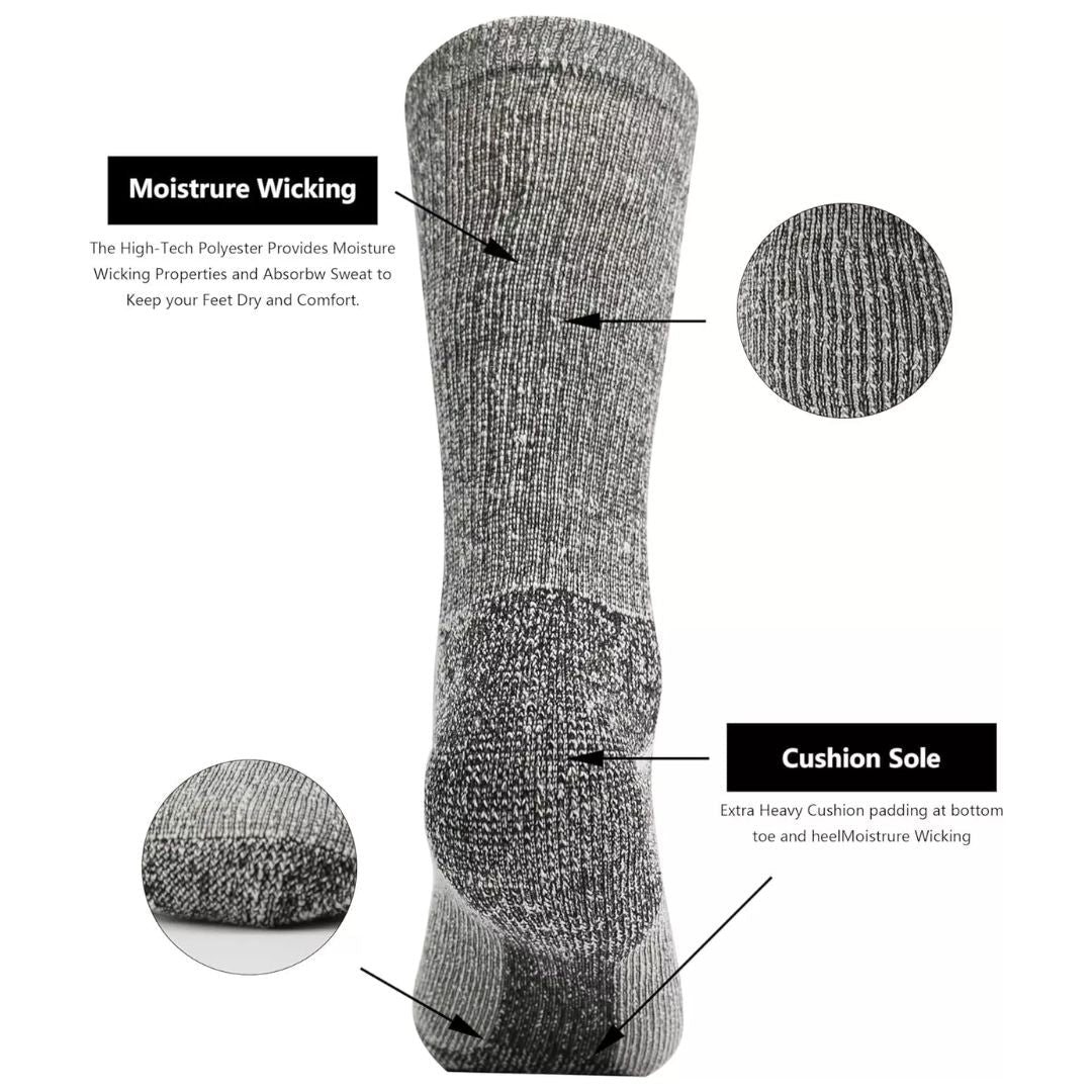 Graue, feuchtigkeitsableitende Socken mit gepolsterter Sohle aus Polyester für trockene Füße.