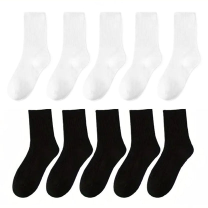 Weiße und schwarze Socken, Baumwolle, Unisex, 10er-Pack, bequem, atmungsaktiv.