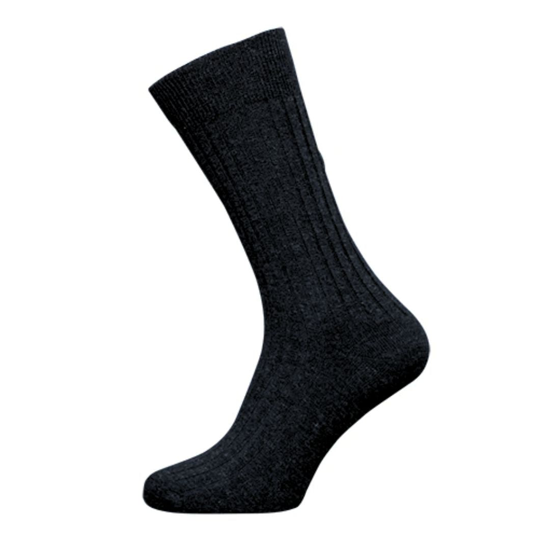 Schwarze Wollsocke, knöchelhoch, geripptes Design, warme Winterbekleidung, unisex.