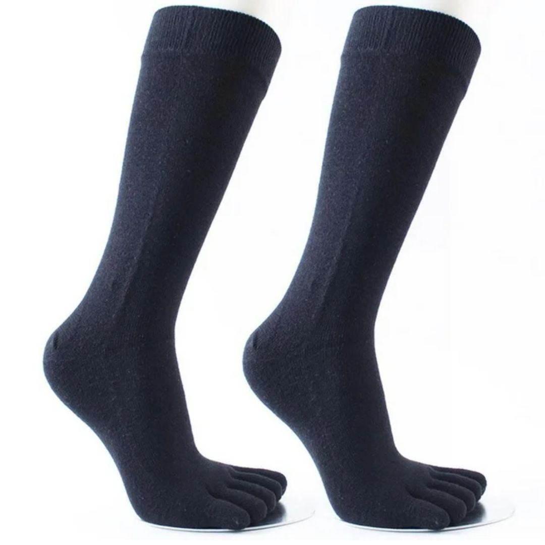 Schwarze Zehensocken, Baumwolle, knielang, atmungsaktiv, für Herren und Damen.
