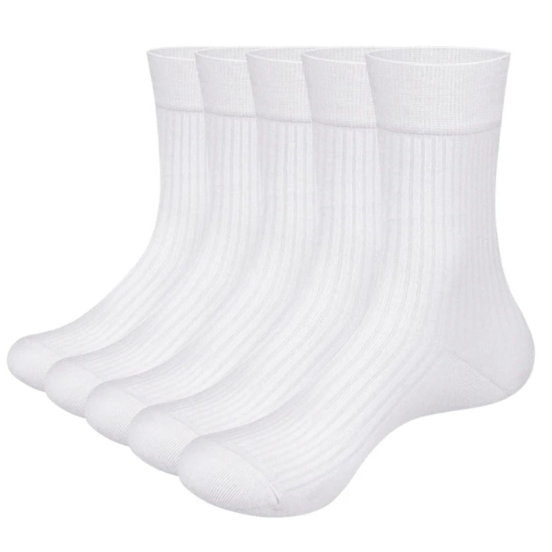 Fünf Paar weiße Baumwollsocken, knöchelhoch, atmungsaktiv, für Herren und Damen.