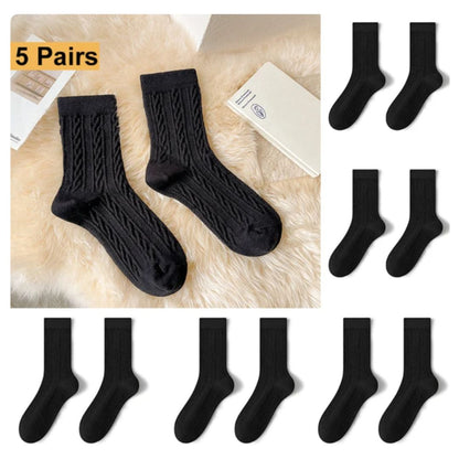 5 Paar schwarze Stricksocken, warm, bequem, ideal für Herbst und Winter, Unisex.