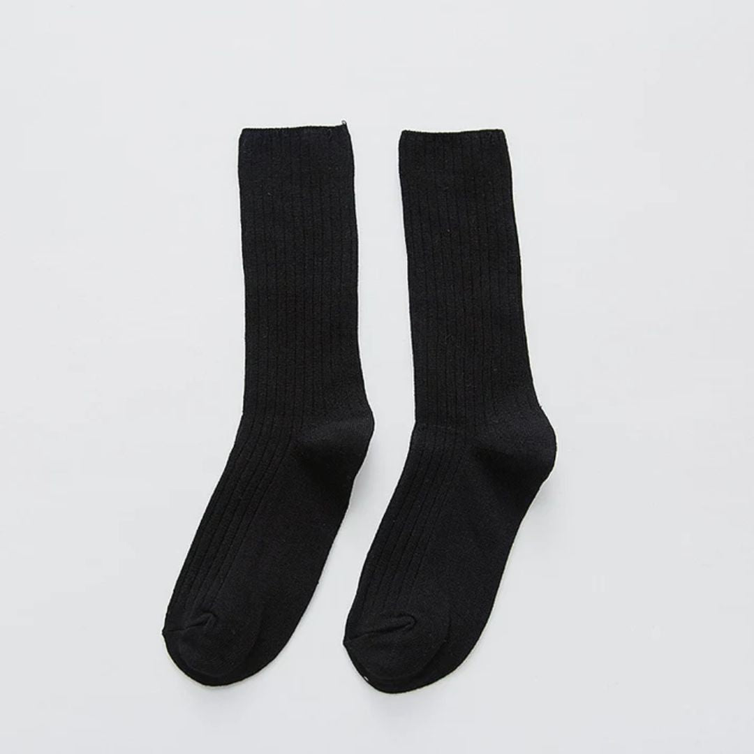 Schwarze Baumwollsocken, knielang, unisex, bequem, atmungsaktiv, modisch, Alltagskleidung.