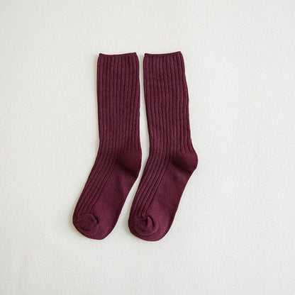 Bordeauxfarbene, gerippte Socken aus Baumwolle, knielang, modisch, bequem, für Damen und Herren.