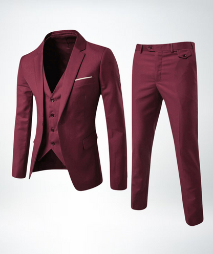 Bordeaux Anzug für Herren, dreiteilig, elegant, Slim Fit, Hochzeit, Business, Anzugmode.