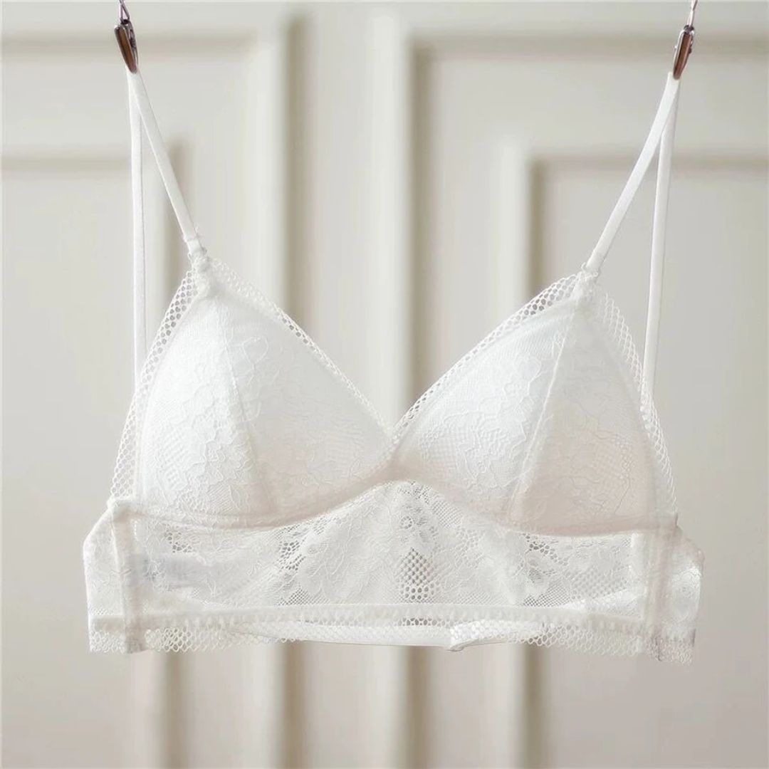Weiße Spitzen-Bralette, Damenunterwäsche, verstellbare Träger, elegantes Design, bequem.
