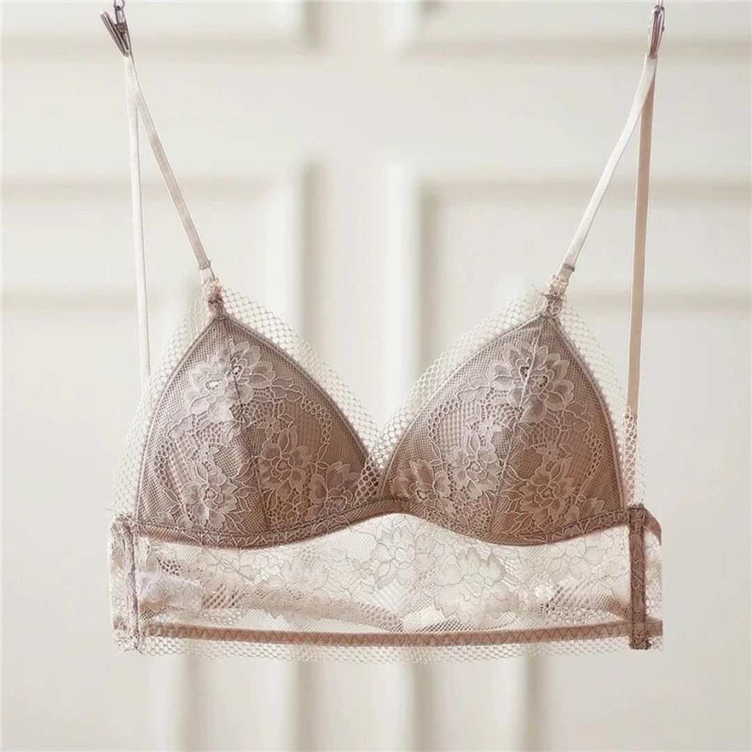 Spitzen-BH in Beige, Damenunterwäsche, verstellbare Träger, elegantes Design, Dessous.