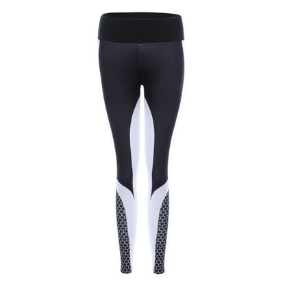 Schwarze Damen-Leggings mit weißem Muster, Sportbekleidung, elastisch, bequem.