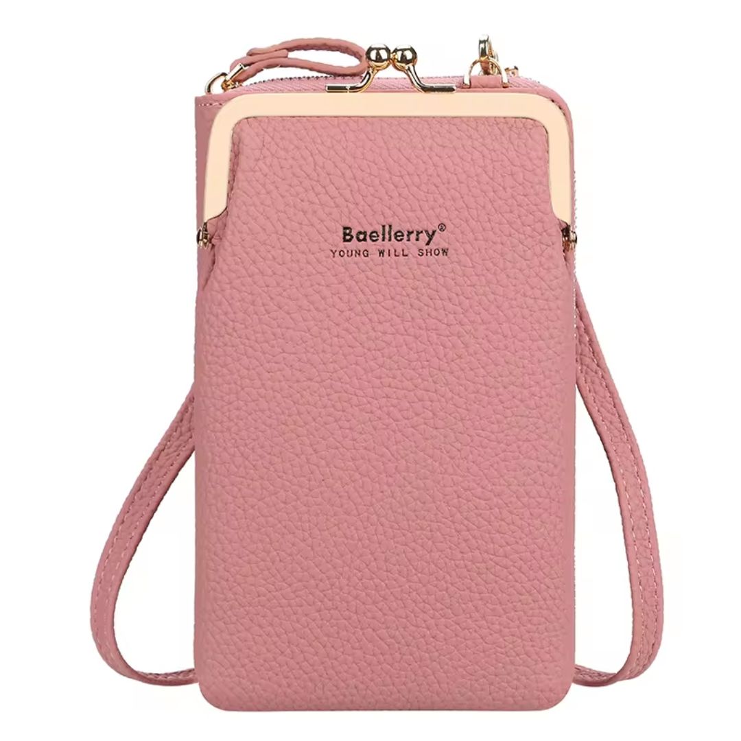 Rosa Baellerry Handytasche aus Leder mit Schulterriemen, modisch und praktisch.