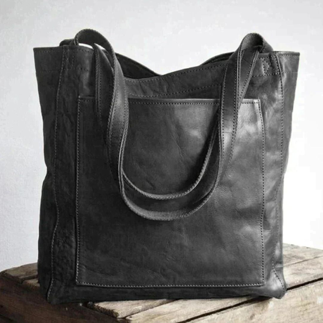 Schwarze Ledertasche, Shopper, Damenhandtasche, modisch, robust, Alltagsgebrauch, elegant