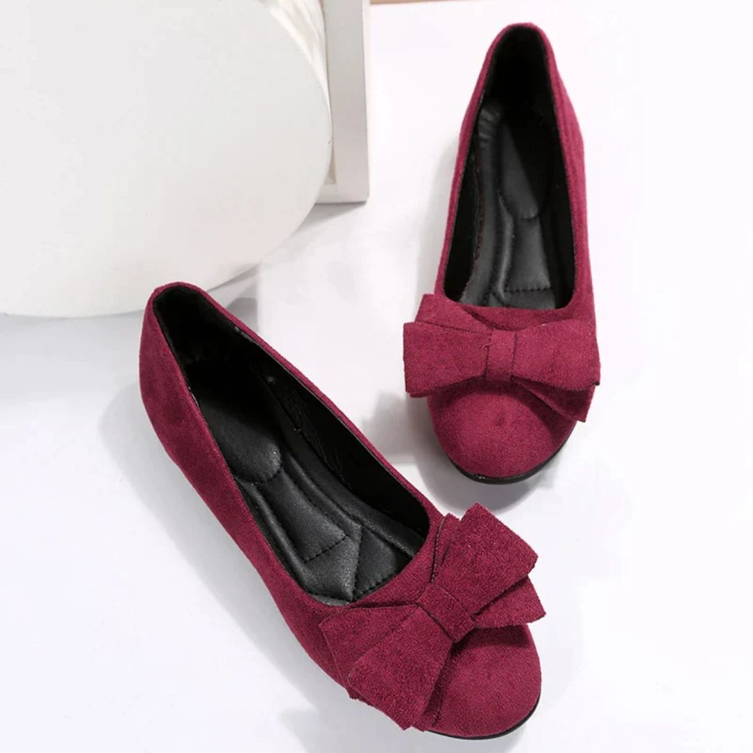 Damen Ballerinas, weinrot, Wildleder, Schleife, elegant, bequem, modisch, flach, Schuhe.