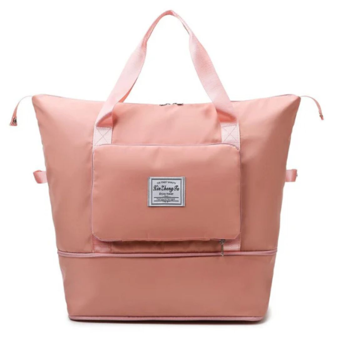 Rosa Reisetasche aus Nylon mit Reißverschluss, großer Stauraum, ideal für Reisen und Alltag.