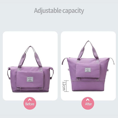 Lila Reisetasche mit verstellbarer Kapazität, robustes Material, ideal für Reisen.