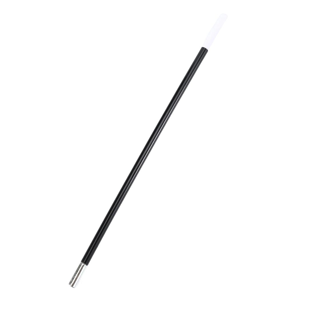 Schwarzer Zauberstab mit silbernem Griff und weißer Spitze, ideal für Zaubertricks und Magie.
