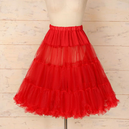 Roter Tüllrock, mehrlagig, knielang, ideal für Tanz und Kostüme, Damenmode.