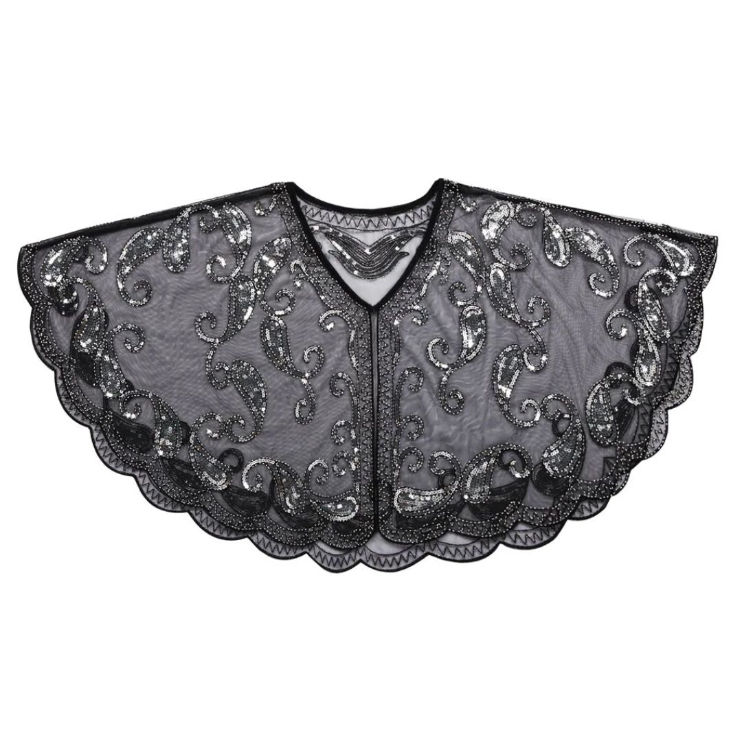 Schwarzer Pailletten-Bolero aus Spitze, elegantes Design, ideal für Abendmode.