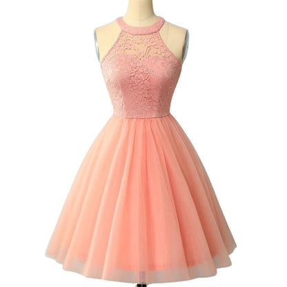 Rosa Spitzenkleid Damen, ärmellos, knielang, elegantes Design, ideal für Partys.