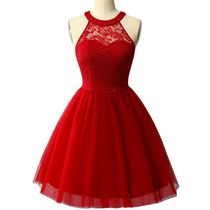 Rotes Spitzenkleid Damen, ärmellos, knielang, elegantes Design, ideal für Partys.