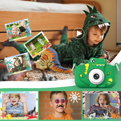 Barnkamera med HD-funktion och dinosaurie-design för första fotoäventyr
