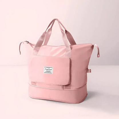 Rosa Reisetasche aus Nylon mit Reißverschluss, ideal für Damen, geräumig und stilvoll.