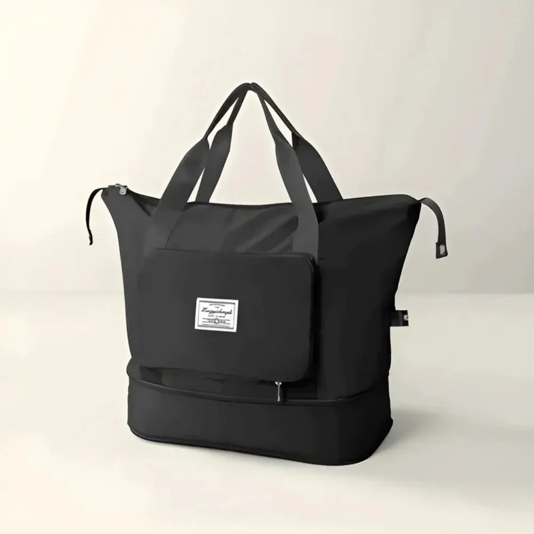 Schwarze Reisetasche mit Reißverschluss, robustem Material, ideal für Reisen und Alltag.