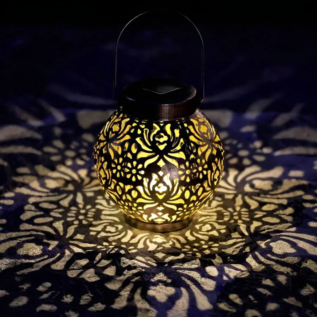 Solarbetriebene Gartenlaterne, orientalisches Design, warmweißes LED-Licht, dekorative Beleuchtung