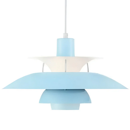Blaue Pendelleuchte, modernes Design, Metall, skandinavischer Stil, Innenbeleuchtung.