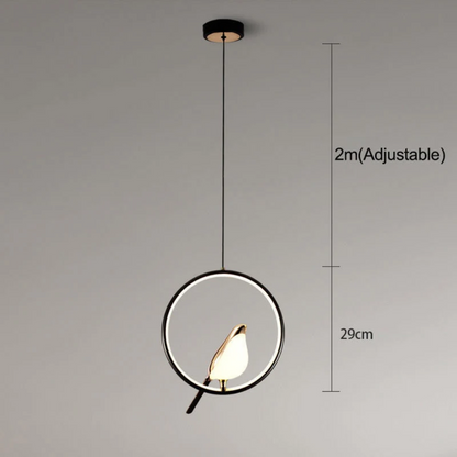 Moderne schwarze Pendelleuchte mit Vogel-Design, verstellbar, 2m Länge, 29cm Durchmesser.