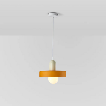 Moderne Pendelleuchte, orange-weiß, minimalistisches Design, Deckenlampe für Wohnzimmer.