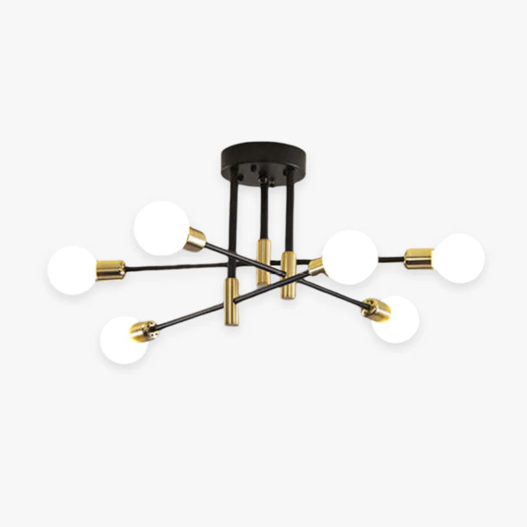 Moderne Deckenleuchte, schwarz-gold, 6-flammig, LED, Wohnzimmerbeleuchtung, stilvoll.